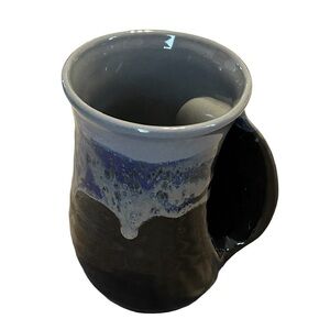 Hand Warming Mug By Neher Pottery Studio Shades Of Blue Glazes 4” W X 5” T
